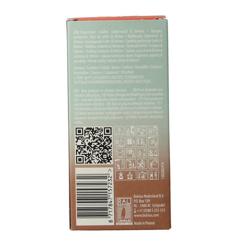 Bolsius Clean Light navulling 2 pack Cedarwood / Vertiver 212 Gram