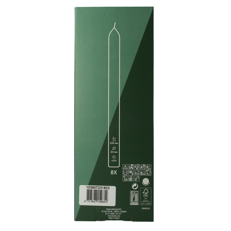 Bolsius Dinerkaarsen 230/20 cloudy white 8 Stuks