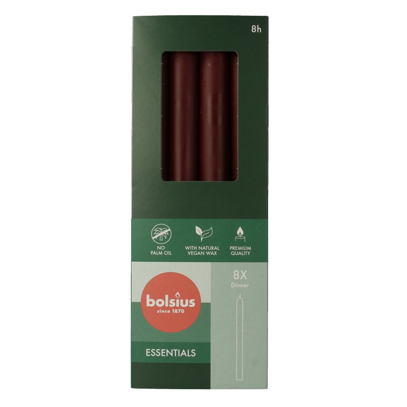 Bolsius Dinerkaarsen 230/20 velvet red 8 Stuks