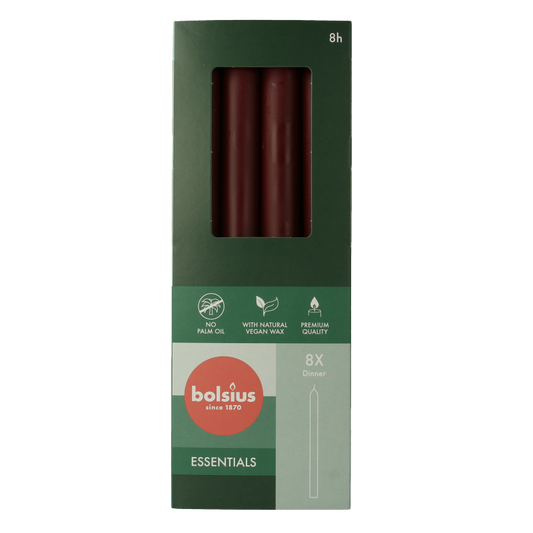 Bolsius Dinerkaarsen 230/20 velvet red 8 Stuks