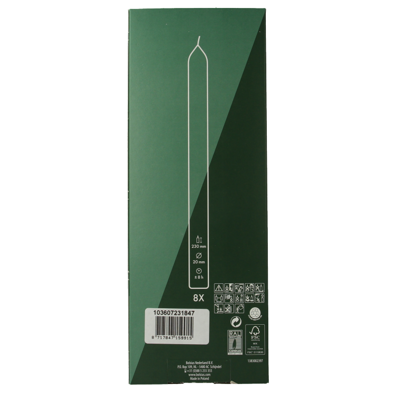 Bolsius Dinerkaarsen 230/20 velvet red 8 Stuks