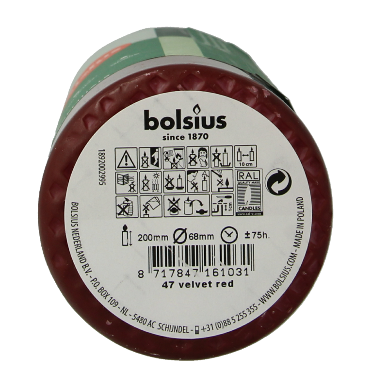 Bolsius Stompkaars 200/68 velvet red 1 Stuks