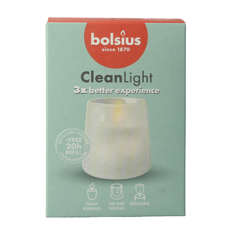 Bolsius Clean Light starterkit houder wit - incl. geurloze 1 Stuks