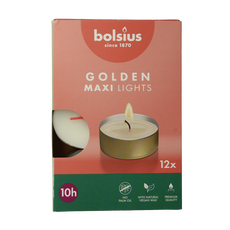 Bolsius Maxi lichten 10uur wit met gouden cup 12.00 Stuks