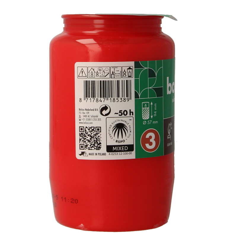 Bolsius Herdenkingslicht nr 3 rood 1 Stuks