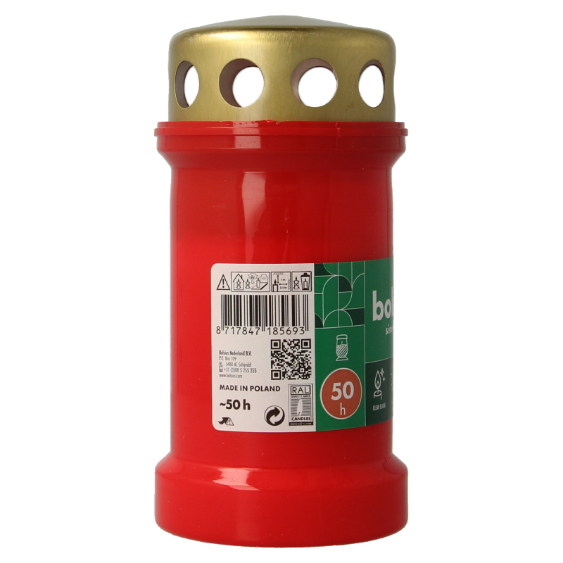 Bolsius Herdenkingslicht nr3 rood met deksel 1 Stuks