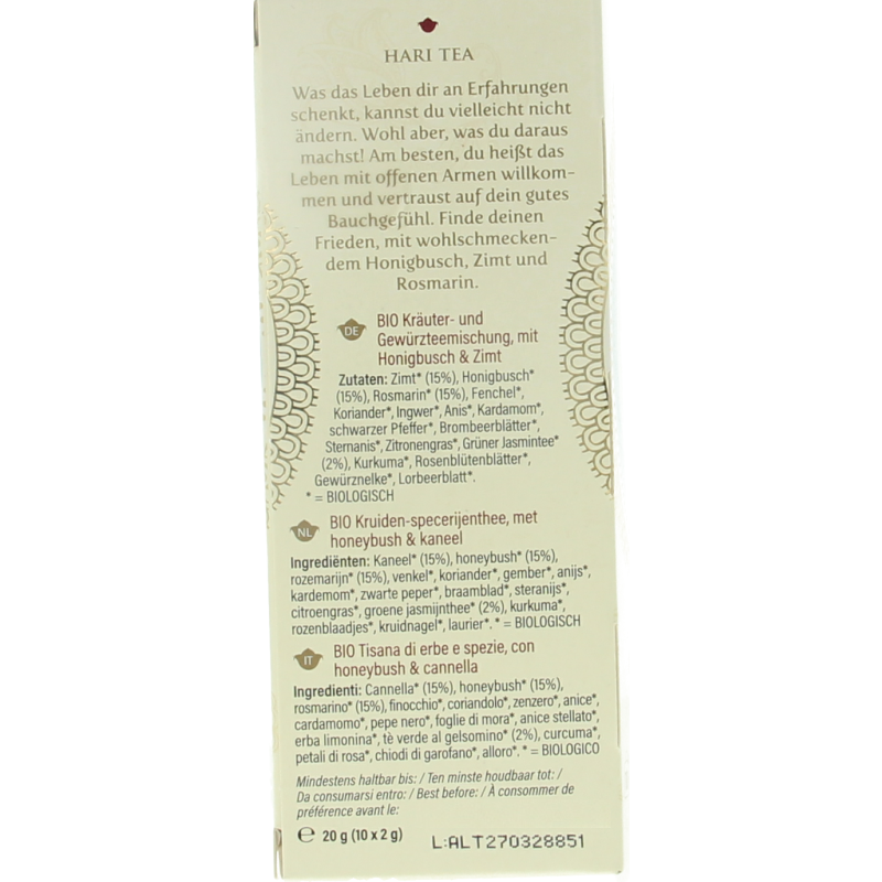 Hari Tea Honeyrush cinnamon rosemary lightness bio 10 Stuks