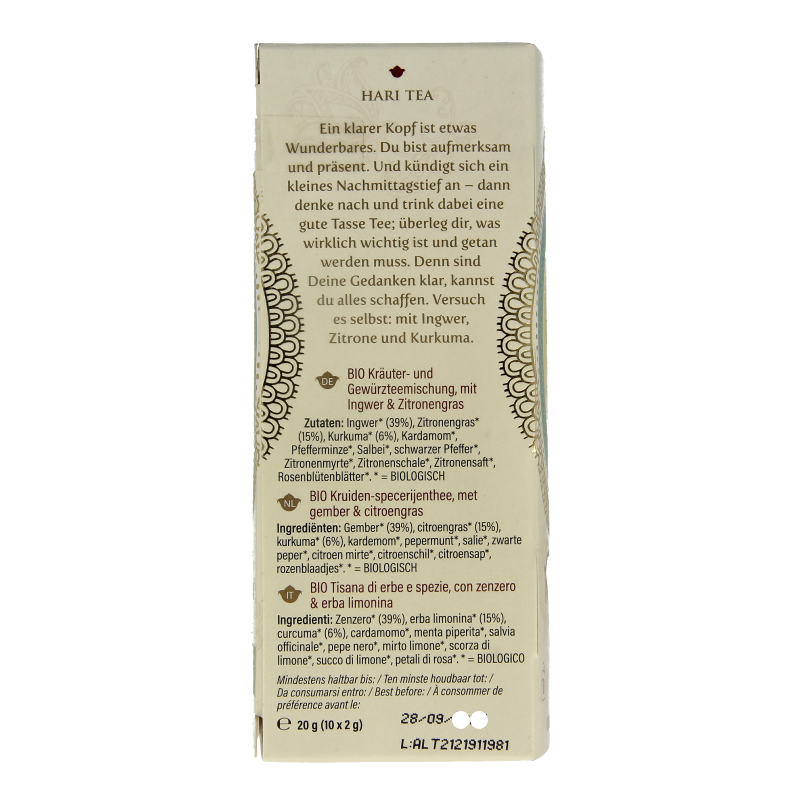 Hari Tea Ginger lemon & tumeric mindscape ginger bio 10 Stuks