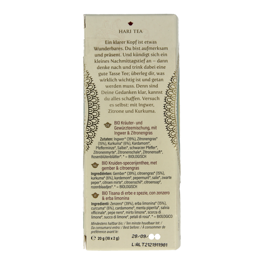 Hari Tea Ginger lemon & tumeric mindscape ginger bio 10 Stuks