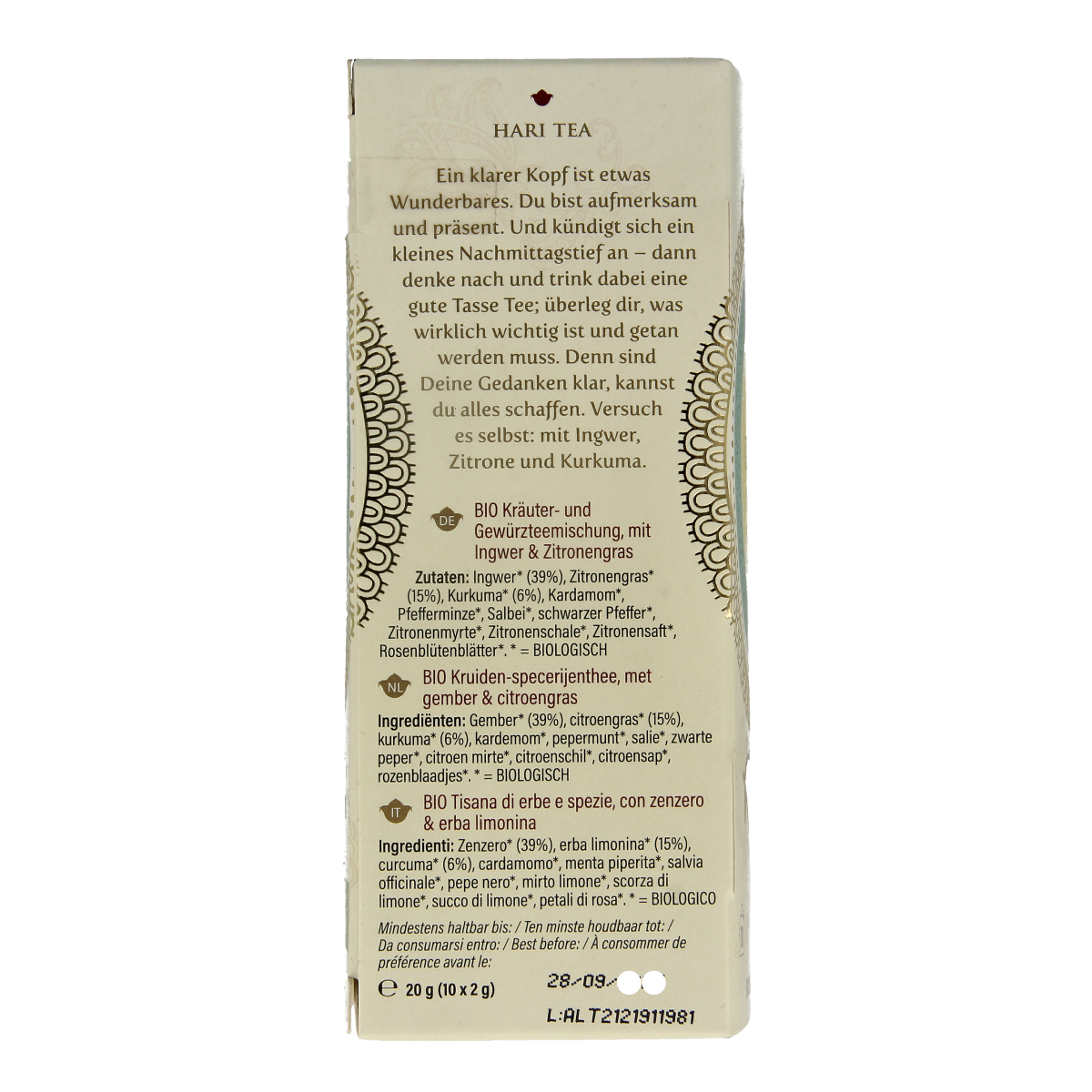 Hari Tea Ginger lemon & tumeric mindscape ginger bio 10.00 Stuks