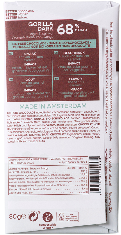 Chocolatemakers Gorilla bar 68% puur bio 80.00 Gram