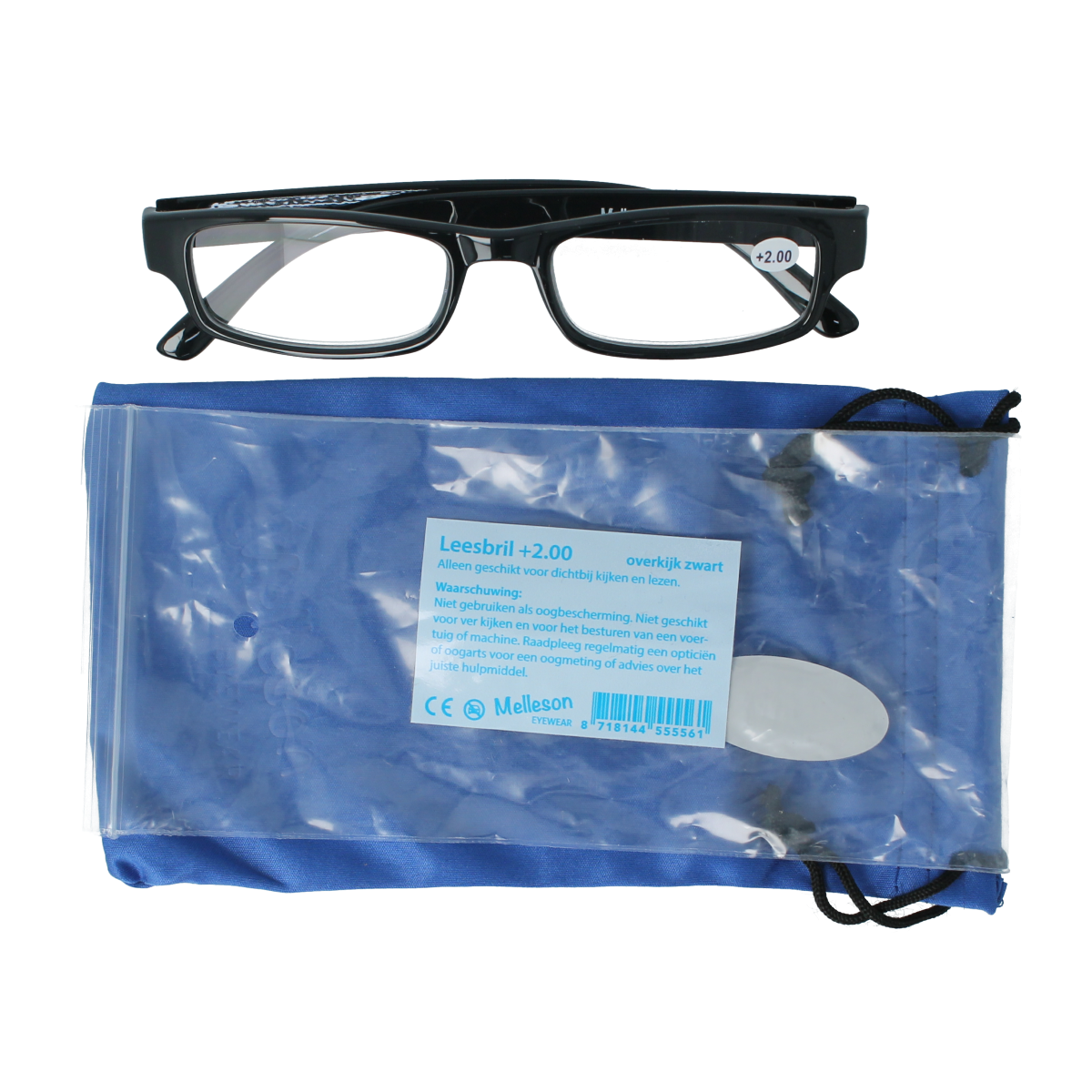 Melleson Overkijk leesbril zwart +2.00 1.00 Stuks