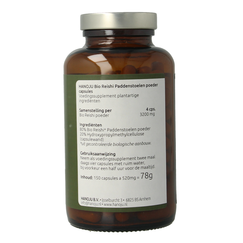 Hanoju Reishi paddenstoelen bio 150 Vegetarische capsules