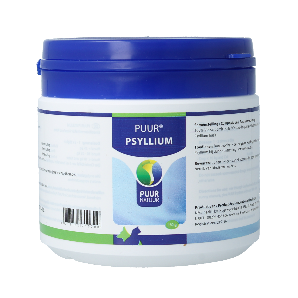 Puur Psyllium hond kat 150.00 Gram