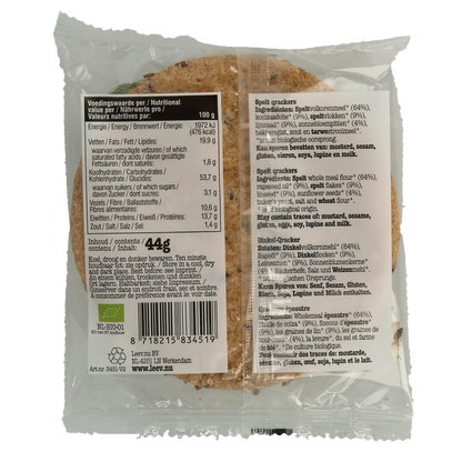 Leev Spelt qrackers volkoren & lijnzaad bio 44 Gram