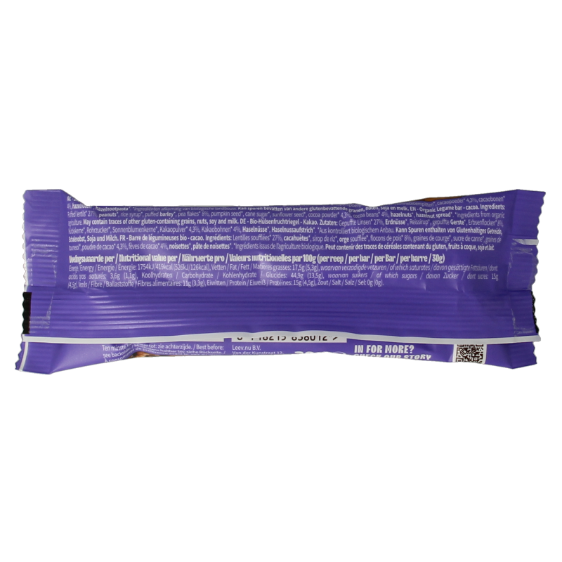 Leev Lovely lentil bar cacao bio 30 Gram