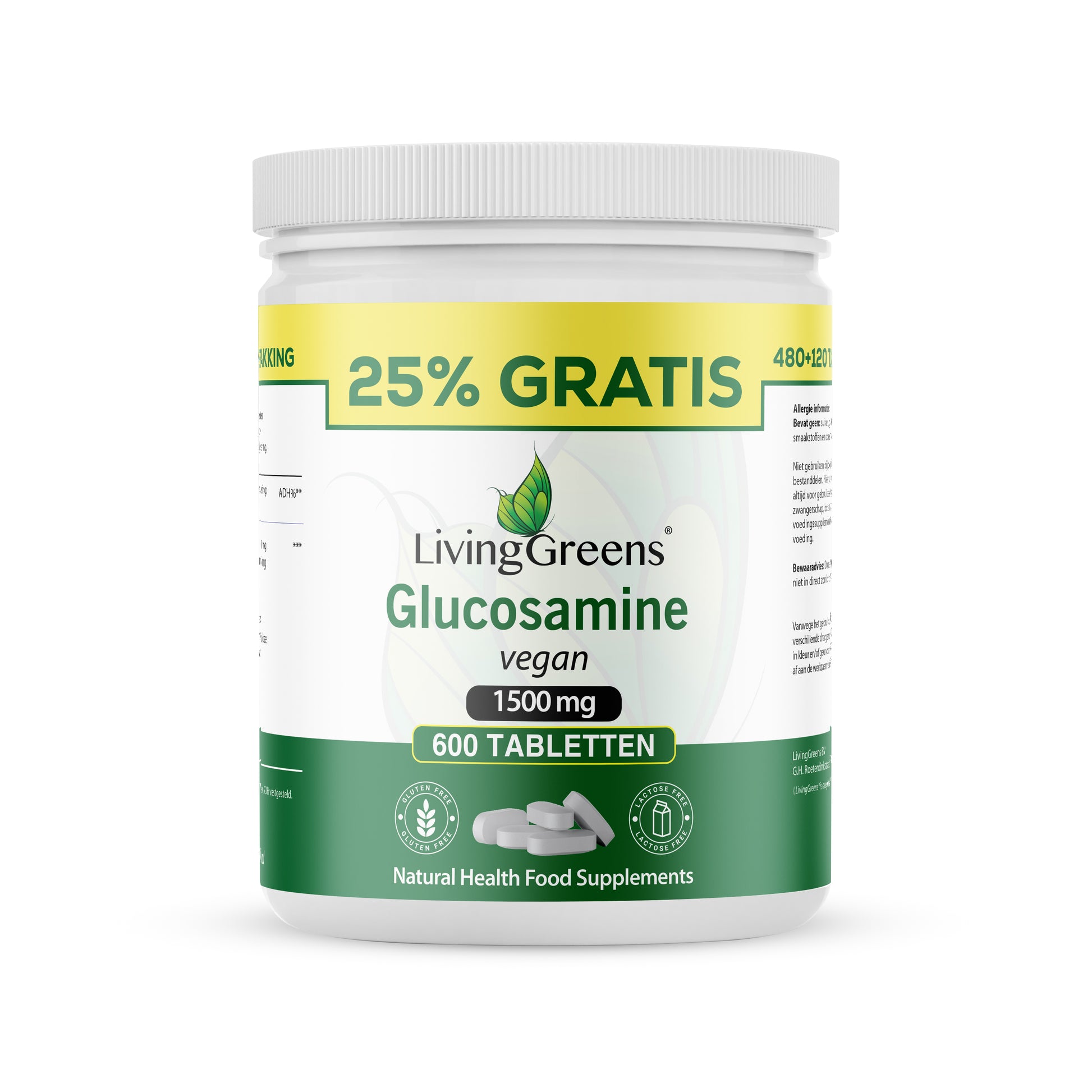 Livinggreens Glucosamine vegan voordeelverpakking 600 Tabletten