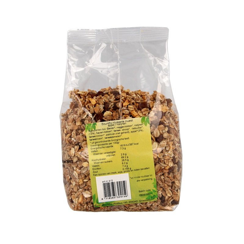 Bountiful Granola appel rozijn muesli bio 500 Gram