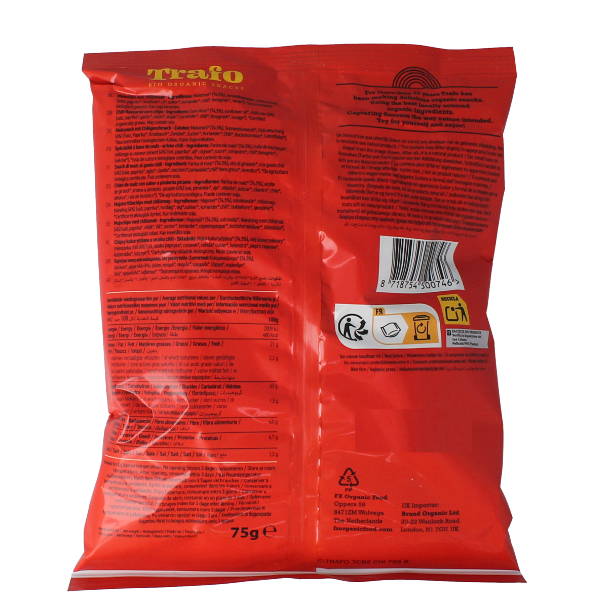 Trafo Tortilla chips chili  bio 75.00 Gram