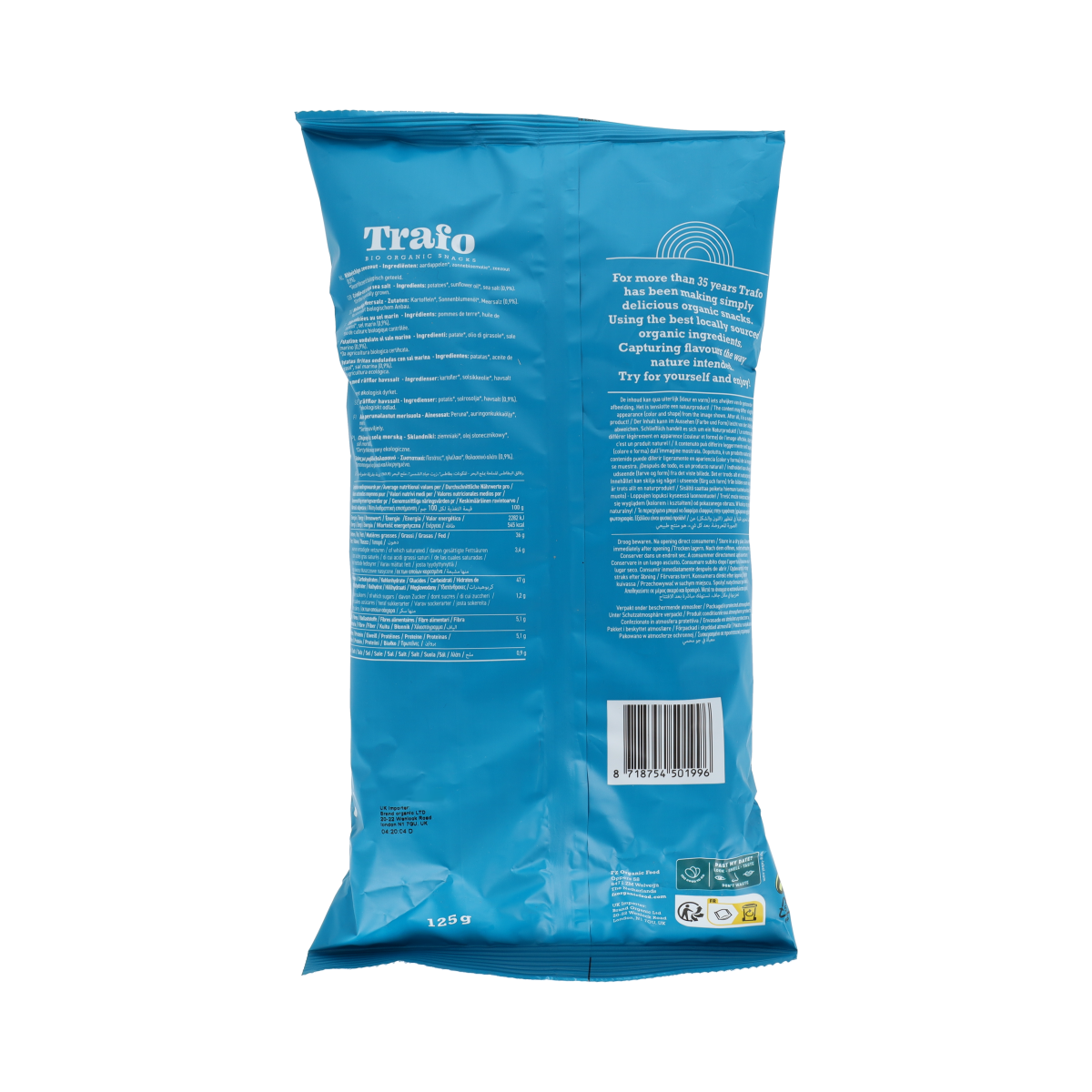 Trafo Ribbelchips gezouten bio 125.00 Gram