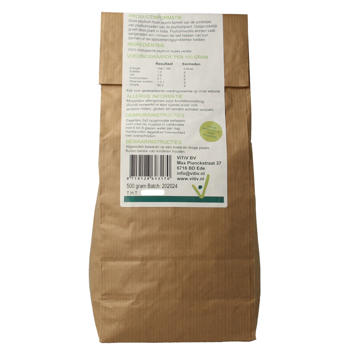 Vitiv Psyllium vezels bio 500.00 Gram