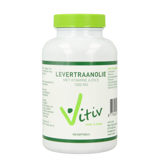 Vitiv Levertraanolie 1000mg vitamine A D 100.00 Softgels