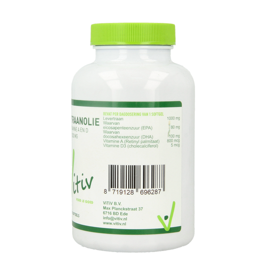 Vitiv Levertraanolie 1000mg vitamine A D 100.00 Softgels