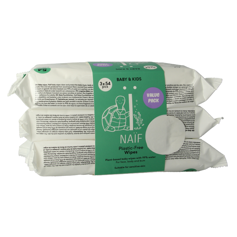 Naif Baby & kids plastic-free wipes 3-pack 3 Stuks
