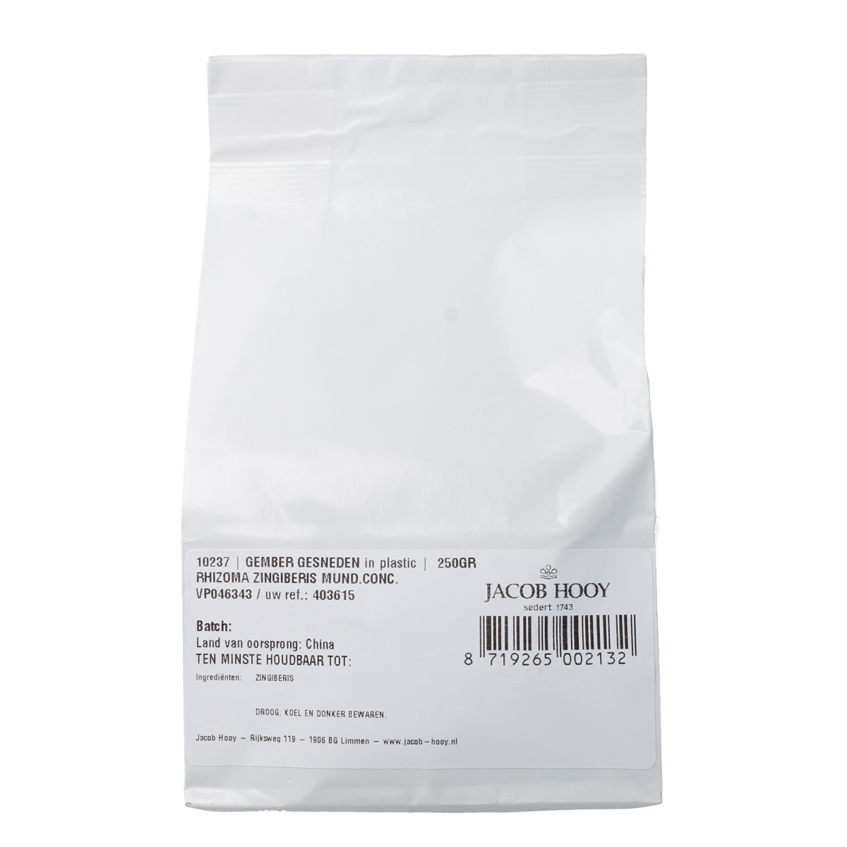 Jacob Hooy Gember geschild gesneden 250.00 Gram