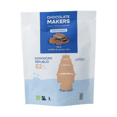 Chocolatemakers Zeiltjes melk 52% met cacaonibs & koffie bio 100.00 Gram