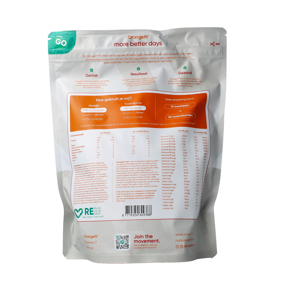 Orangefit Diet shake aardbei 850.00 Gram