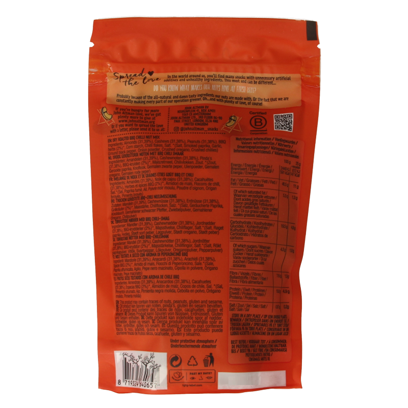 John Altman Dry roasted mixed nuts BBQ chilli 100 Gram