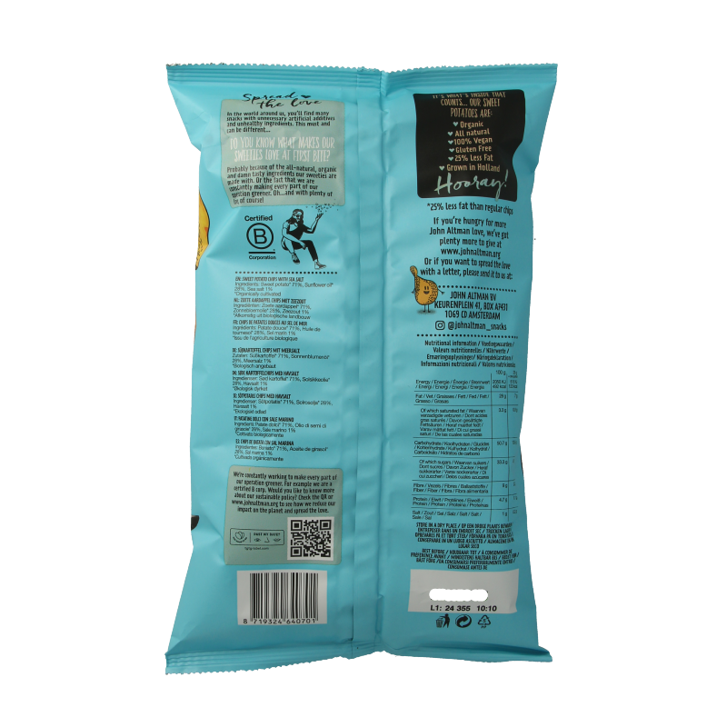 John Altman Zoete aardappel chips sea salt bio 90 Gram
