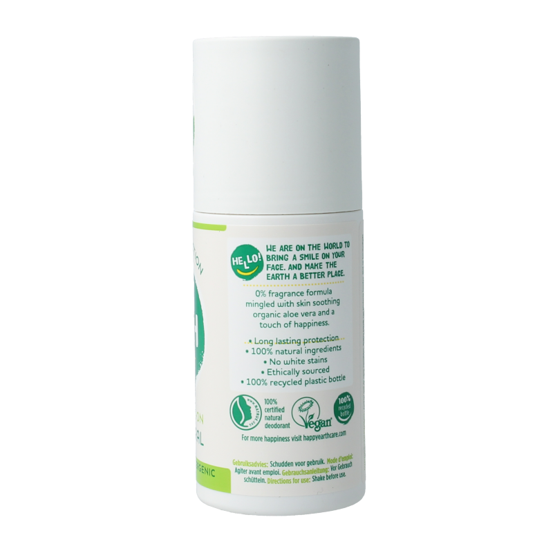 Happy Earth Pure deodorant roll-on unscented 75 Milliliter