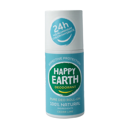 Happy Earth Pure deodorant roll-on cedar lime 75 Milliliter