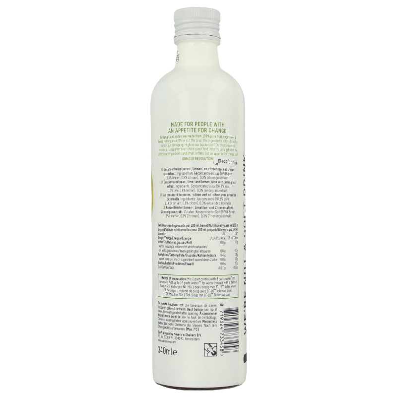 Soof Drinks Siroop citroengras peer limoen 340 Milliliter