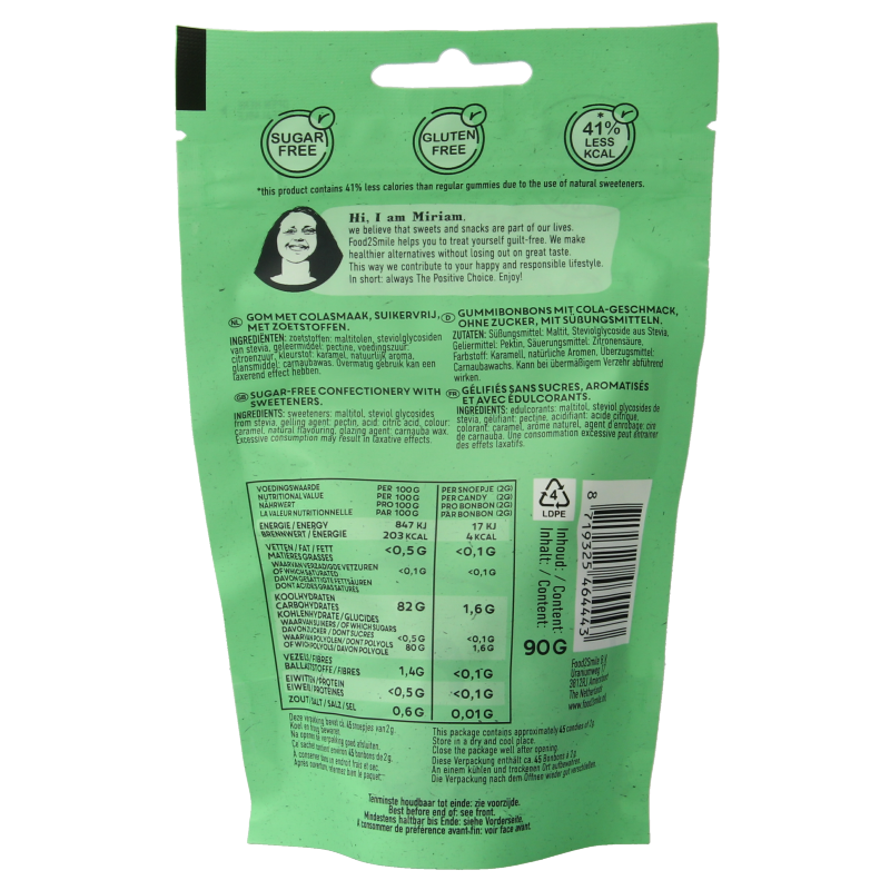 Food2Smile Cola-la bottles suikervrij lactosevrij 90 Gram