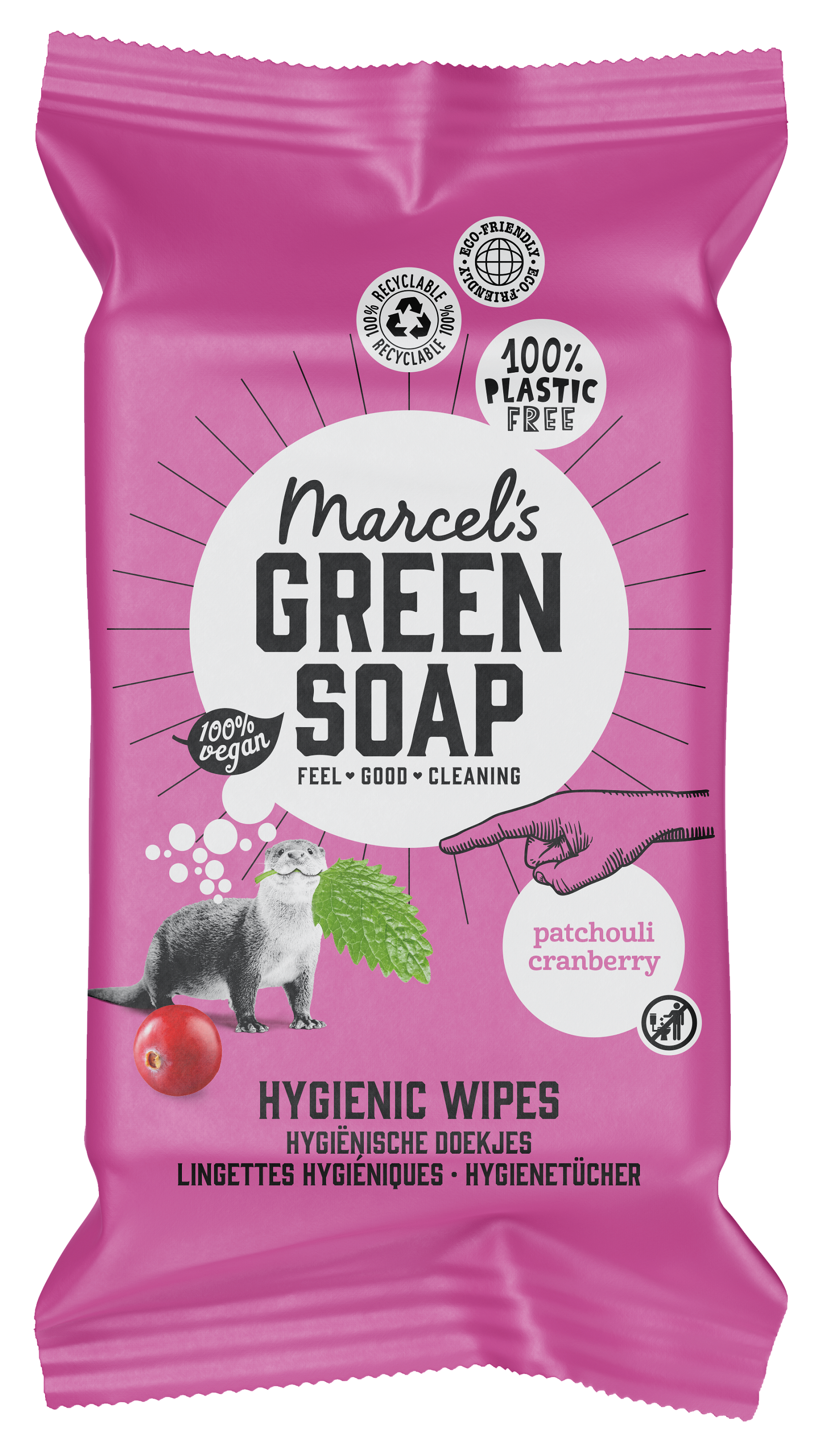 Marcel's Green Soap Cleansing wipes patchouli & cranberry 60 Stuks