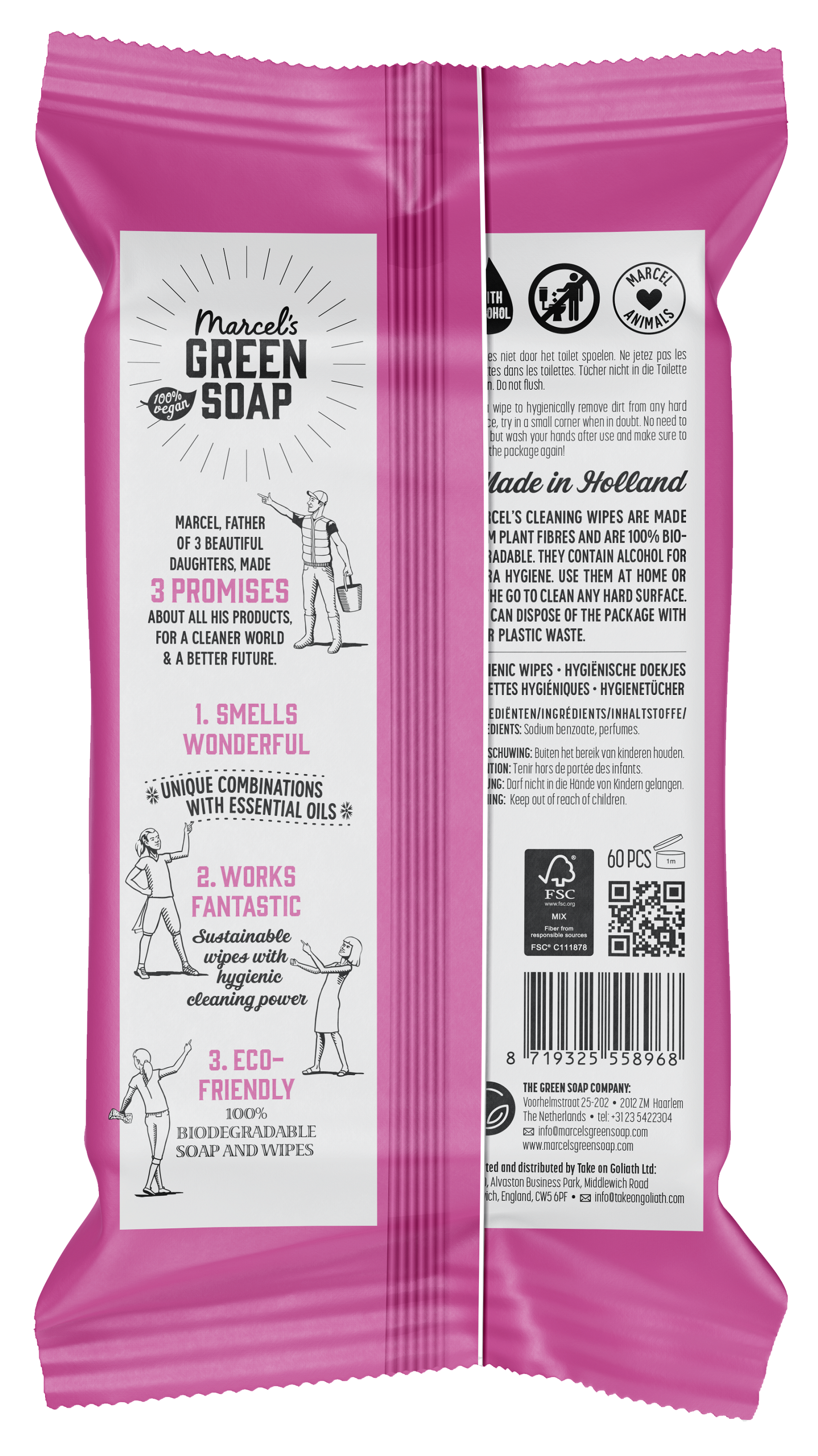 Marcel's Green Soap Cleansing wipes patchouli & cranberry 60 Stuks