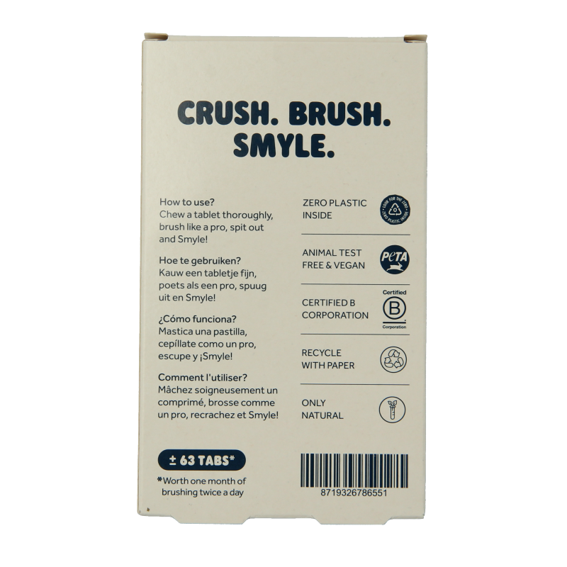 Smyle Tandpasta tabletten zonder fluoride navul 63 Stuks