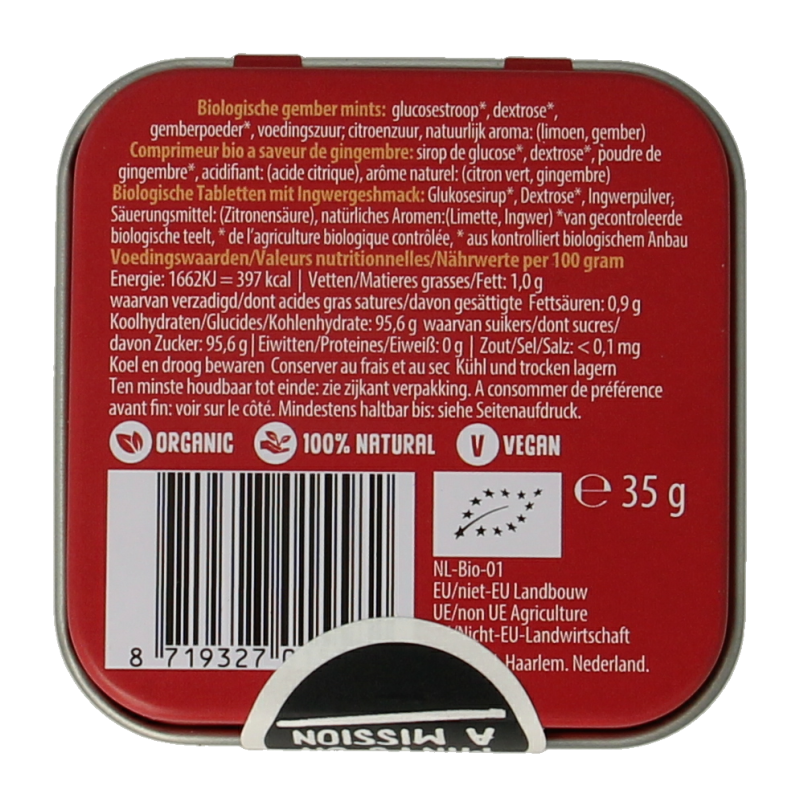 Max mints Ginger blikje vierkant bio 35 Gram