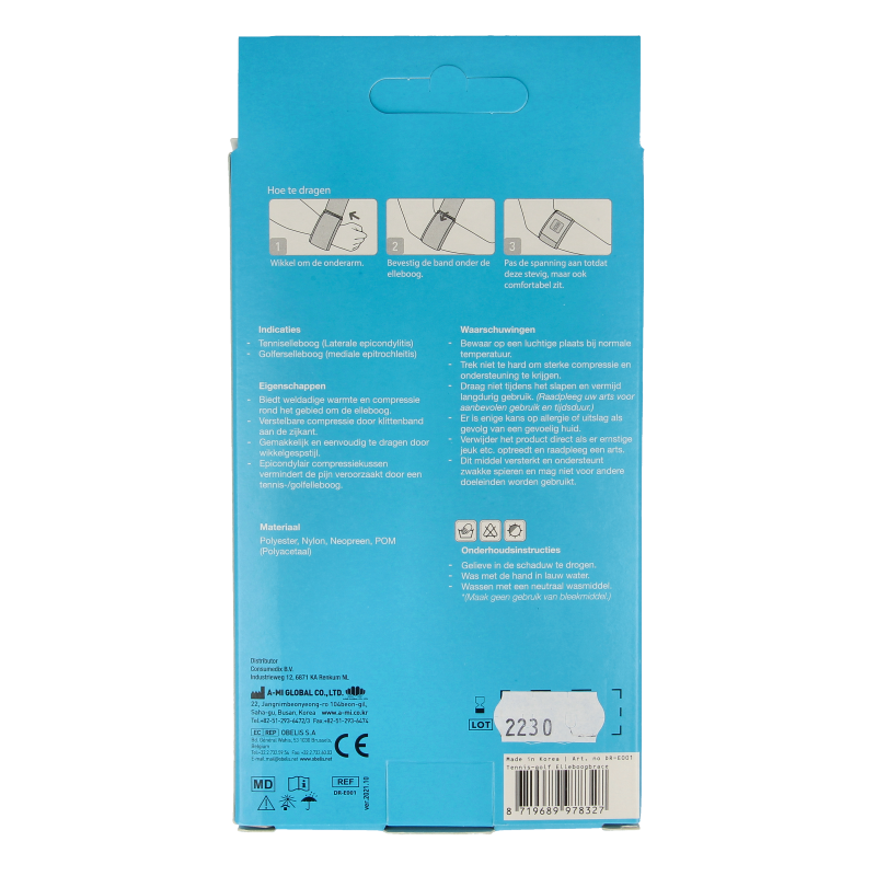 Emdee Tennis/golf arm supportband blauw 1 Stuks