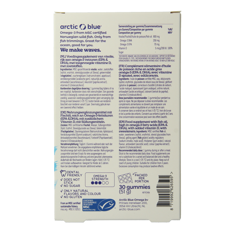 Arctic Blue Omega 3 DHA, EPA en vitamine D 30 Gummies