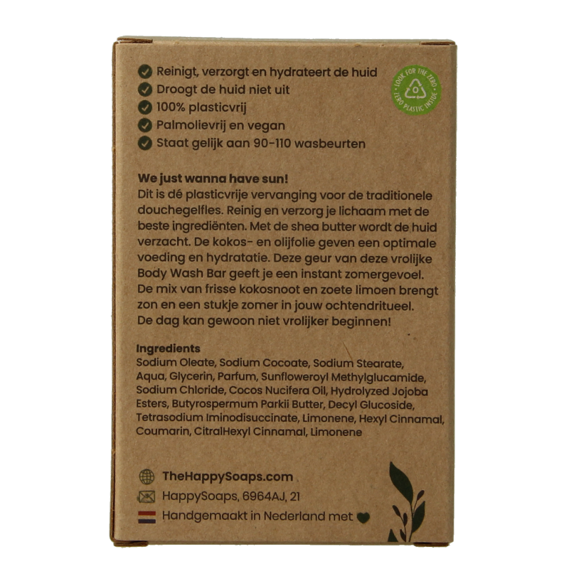 Happysoaps Body bar kokosnoot & limoen 100 Gram