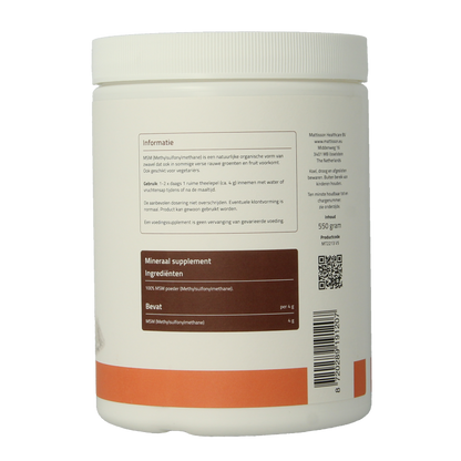 Mattisson MSM poeder vegan 550 Gram