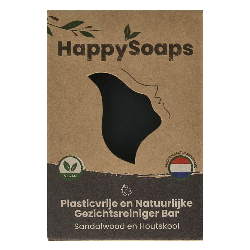 Happysoaps Gezichtsreiniger bar houtskool en sandelwood 70 Gram