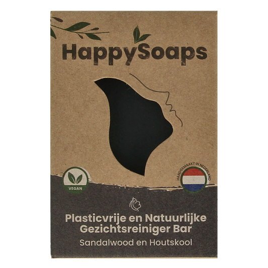 Happysoaps Gezichtsreiniger bar houtskool en sandelwood 70 Gram