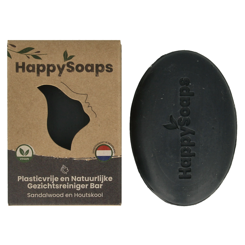 Happysoaps Gezichtsreiniger bar houtskool en sandelwood 70 Gram