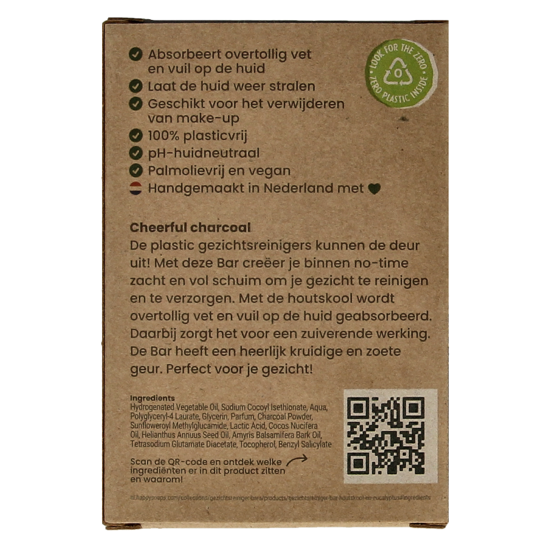 Happysoaps Gezichtsreiniger bar houtskool en sandelwood 70 Gram