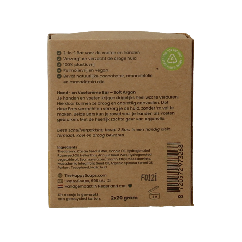 Happysoaps Hand & voetcreme bar soft argan 40 Gram